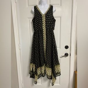 D3- MAGIC Black Floral Asymmetrical Hem Midi Dress